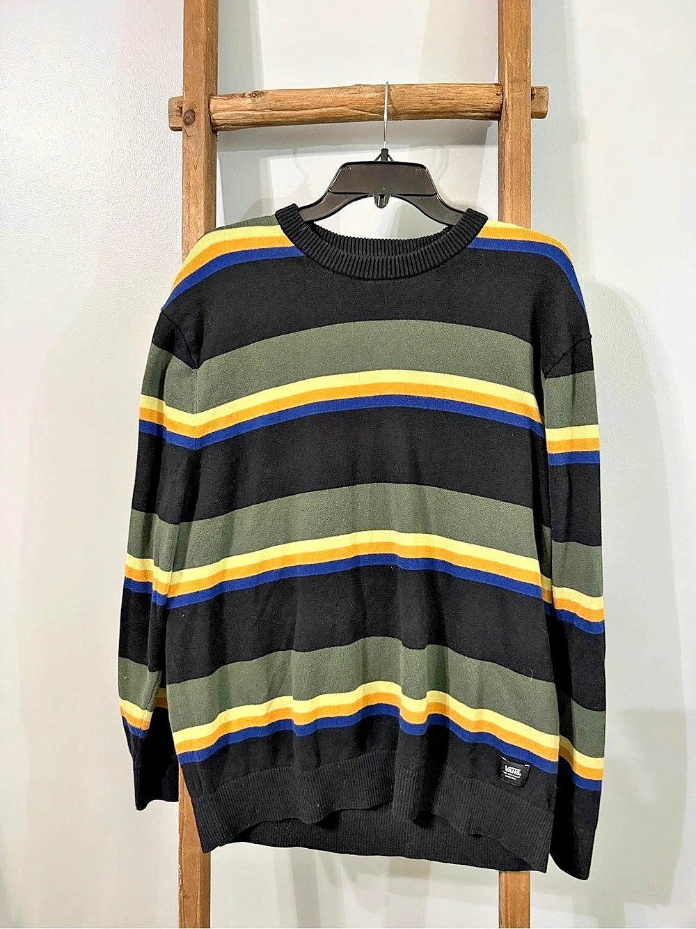 Vans Tacuba Stripe Cotton Crewneck Knit Sweater - Men's Large". 100% cotton tigh